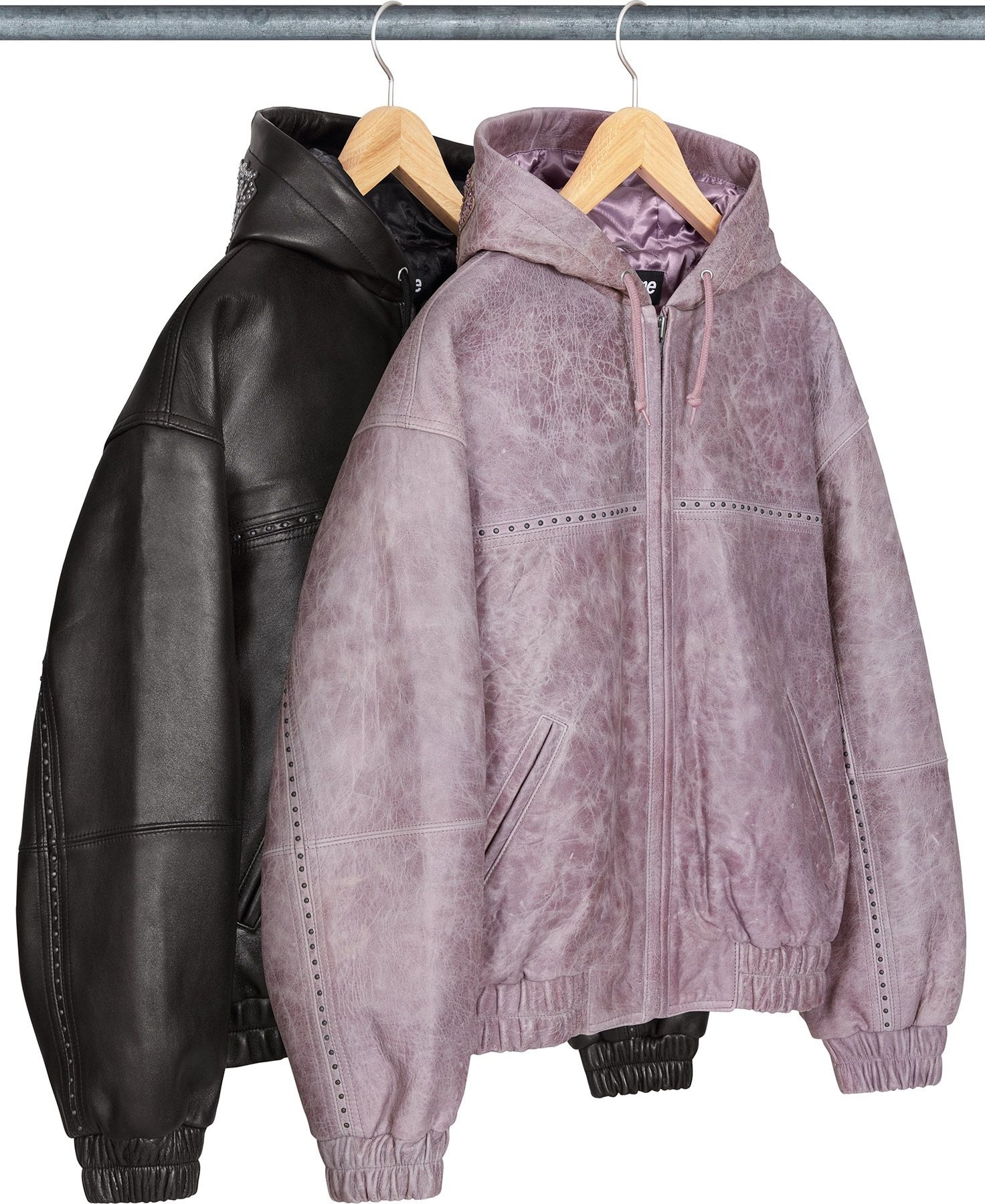 Studded Hooded Leather Jacket view 13